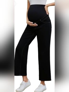 Ecavus Maternity Black Pull-On Wide Leg Pants Comfort Stylish Casual